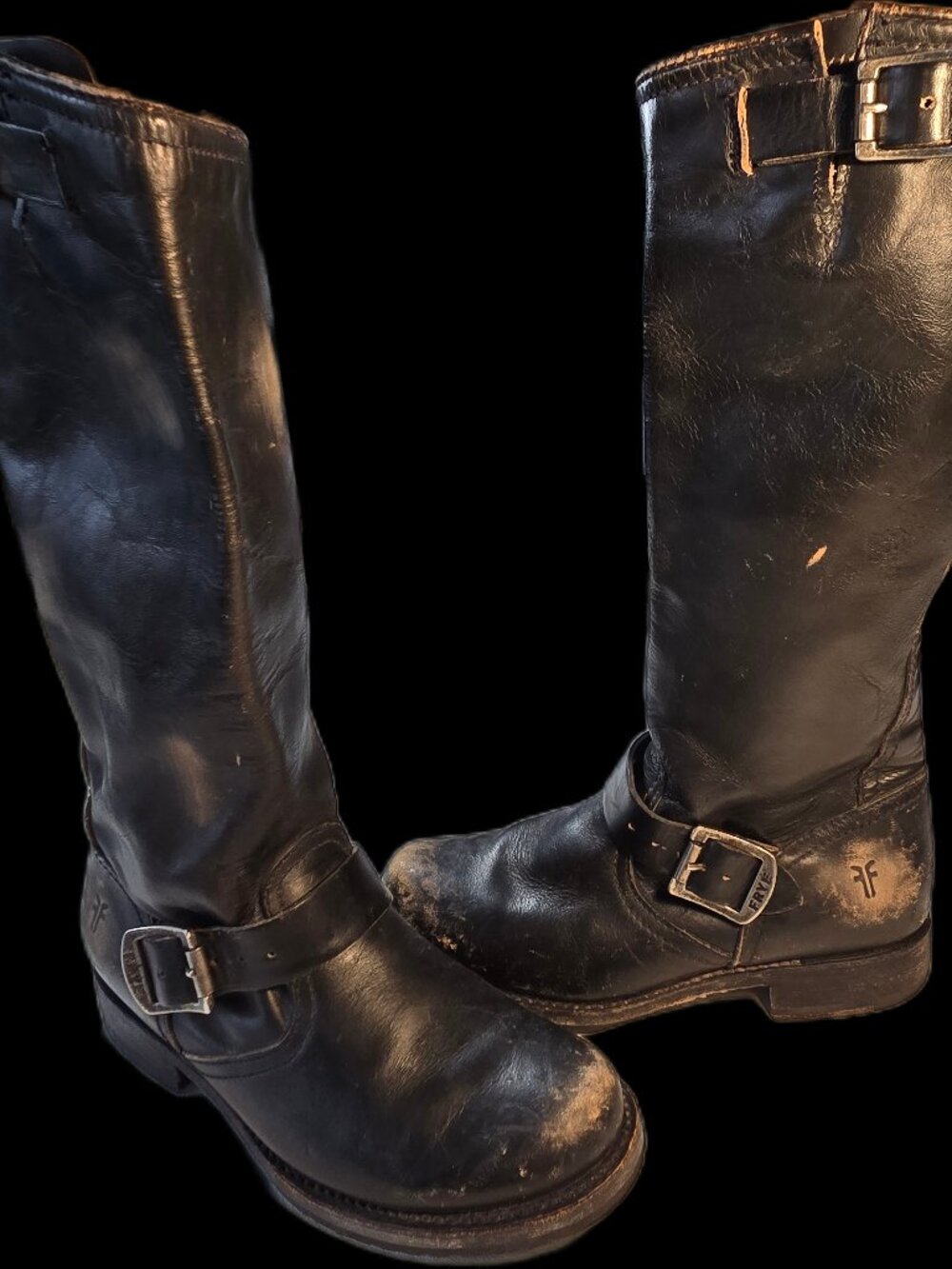 Frye Veronica Slouch Black Leather Engineer Boots 6B 77619 - Like New!